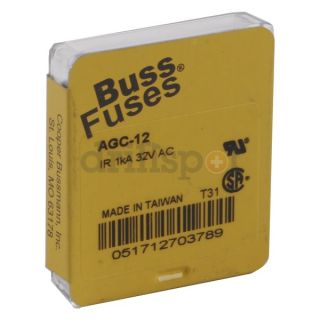 Cooper Bussmann AGC 12 R Fuse, Glass, 12 A, Pk5