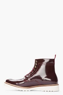 McQ Alexander McQueen Burgundy Patent Leather Military Boot for men