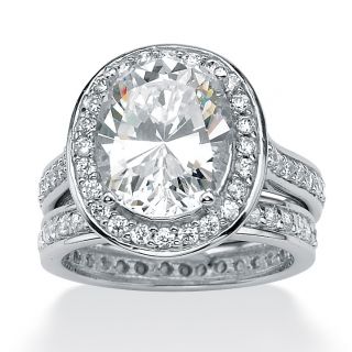 Ultimate CZ Platinum over Sterling Silver Oval Cut and Round Cubic