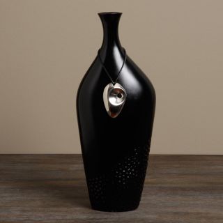 Black with Silver Circle Ceramic Decorative Vase (Set of Two)(Peru