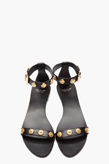 Versace Black Leather And Gold Crest Ankle Strap Sandals for women