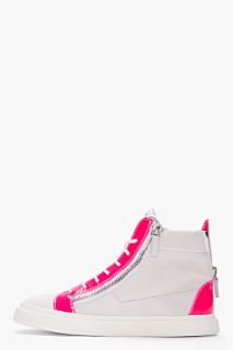 Giuseppe Zanotti Grey And Neon Pink London Sneakers for men