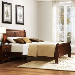 Milford Louis Phillip Warm Brown Traditional King size Sleigh Bed