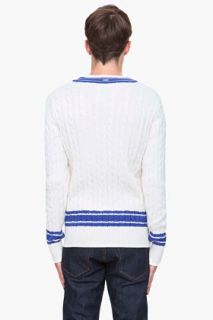 G Star Cream Striped Knit Sweater for men