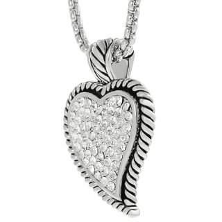Journee Collection Silvertone Pave set CZ Heart Necklace