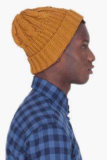 Sasquatchfabrix Mustard Cable Knit Beanie for men