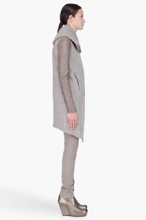 Helmut Lang Grey Leather Trim Willow Oxford Weave Coat for women
