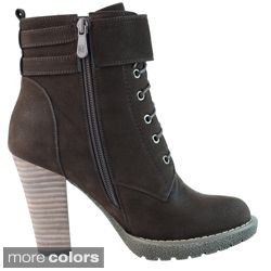 DimeCity Womens Breve Stacked Heel Lace up Ankle Boots Today: $65