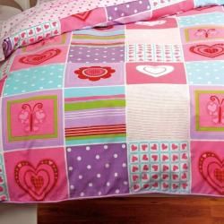 Heart Patchwork 5 piece Twin size Bed in a Bag with Sheet Set