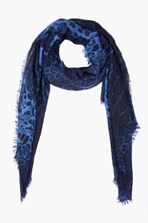 Yves Saint Laurent Blue Cashmere Blend Leopard Scarf for women