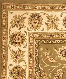 Handmade Isfahan Sage/ Ivory Wool and Silk Rug (96 x 136