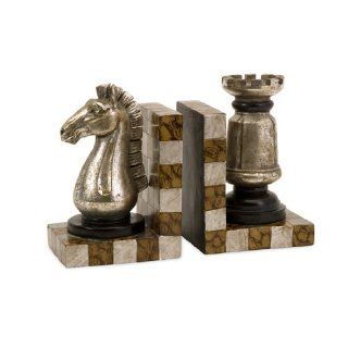 2 Piece Ivory and Bronze Checkered Knight and Rook Chess