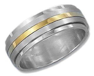 Stainless Steel 8mm Spinner Band with Gold Color Stripe