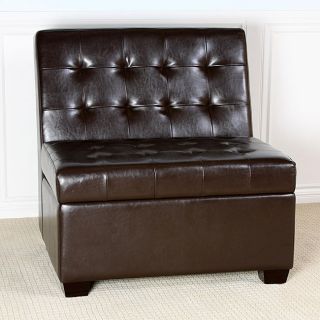 Lombard Brown Tufted Bonded Leather Storage Chair Ottoman