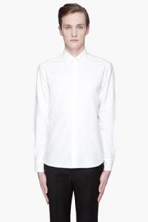 Maison Kitsune White Fox Embroidered Classic Button Down Shirt for men