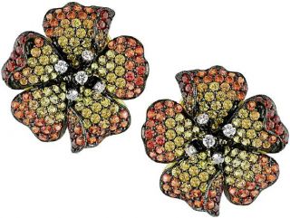 18k Gold Orange Sapphire 1/3ct TDW Diamond Flower Earrings