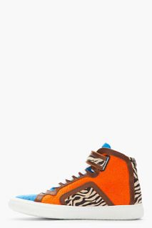 Pierre Hardy Orange & Blue Colorblocked Printed High top Sneakers for men