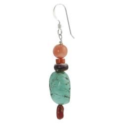 Tressa Sterling Silver Genuine Turquoise and Coral Bead Earrings