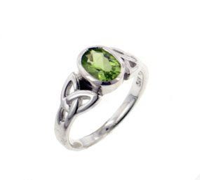 Sterling Silver Celtic Knot and Green Genuine Peridot Ring