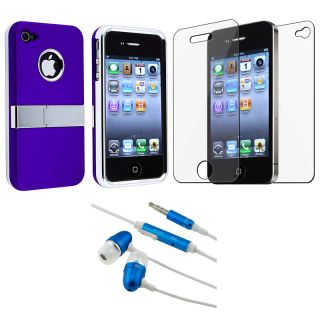BasAcc Blue Case with Stand/ Protector/ Headset for Apple iPhone 4S