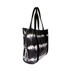 Vintage Reign Black Striped Leather Tote Handbag