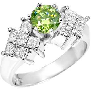 14k White Gold 1 5/8 ct TDW Green and White Diamond Ring (SI2, VS2