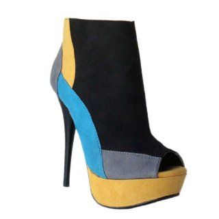 High Heel Platform Peep Toe Colorblock Booties (Neutral216) Shoes