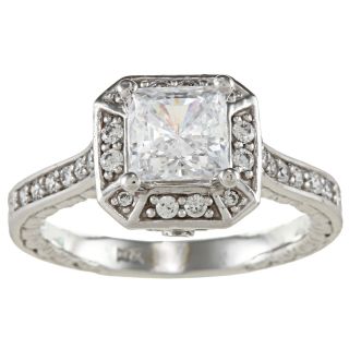 14k White Solid Gold 1 3/4ct Princess cut Cubic Zirconia Halo Engraved
