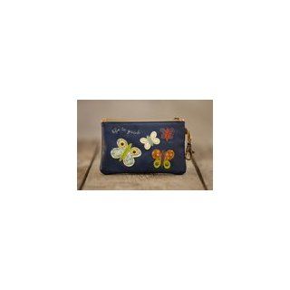 Blue Coin Purse with Butterfly Applique and Coloful Designs Natural