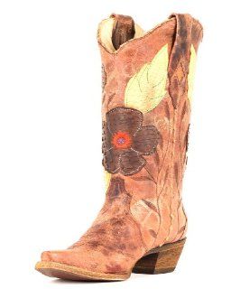 Corral Womens Distressed Brown Daisy Embroidery Boot   A2048: Shoes