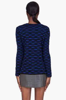 Edun Blue Zebra Stripe Crochet Knit Sweater for women