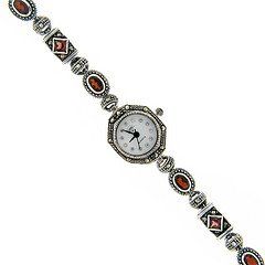Sterling Silver Marcasite Genuine Garnet Watch Jewelry