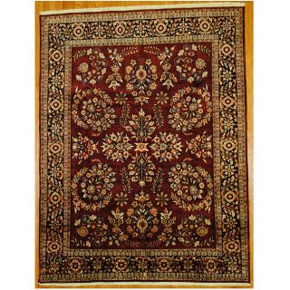 Indo Hand knotted Sarouk Burgundy/ Navy Wool Rug (79 x 101) Today $