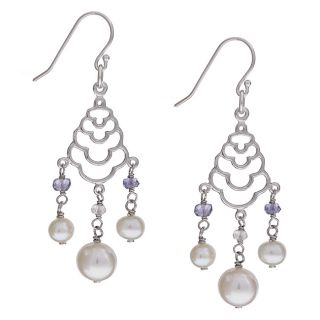 Sterling Silver White FW Pearl and Cubic Zirconia Earrings (5 8.5 mm