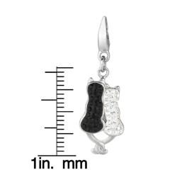 Sterling Silver Black and Clear Crystal Two Cats Charm
