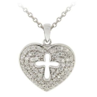 Icz Stonez Sterling Silver Cubic Zirconia Heart shaped Cross Necklace