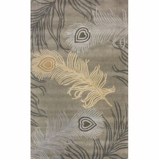 Handmade Alexa Grey Peacock Wool Rug (76 x 96)