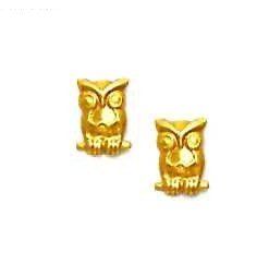 Solid 14k Yellow Owl Friction Back Post Earrings