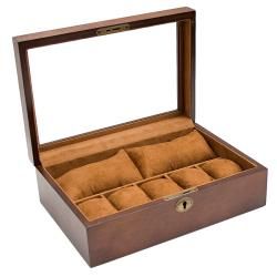 Vintage Brown Finish Wood Glass Top Watch Case w/ High Clearance Holds