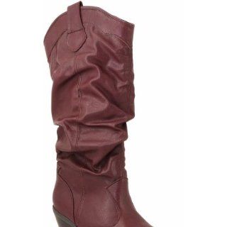 Qupid Muse 01 Western Cowboy Slouchy Knee High Boot BURGUNDY
