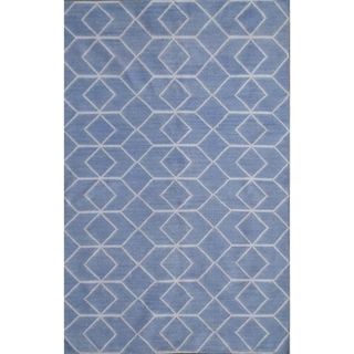 Hand woven Moroccan Dhurrie Blue Wool Rug