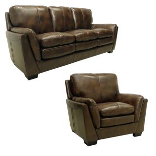 Mason Brown Italian Leather Sofa/ Chair Set
