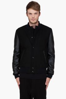 Givenchy Black Leather Trim Baseball Jacket for men