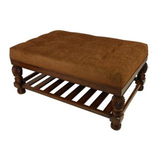 Copper Brown Upholstered Cherry Wood Ottoman