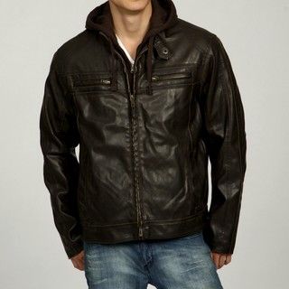 Columbia Mens Hooded Sherpa Lined Faux Leather Jacket