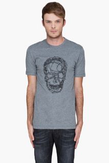 Markus Lupfer Grey Barbed Wire Skull T shirt for men