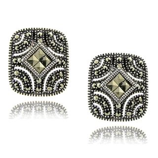 Silver Overlay Marcasite Square Stud Earrings