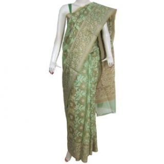 Sari Indian Outfit Silk And Rayon Mix Green Summer Dress