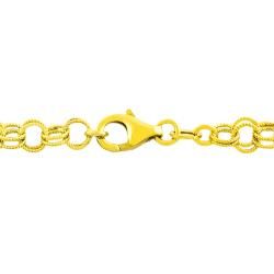14k Yellow Gold Textured Double Tuscan Curb Link Charm Bracelet
