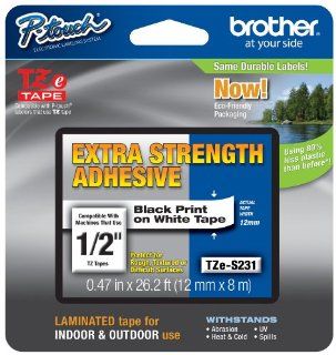 Brother extra strength Tape, Black on White, 12mm (TZeS231
